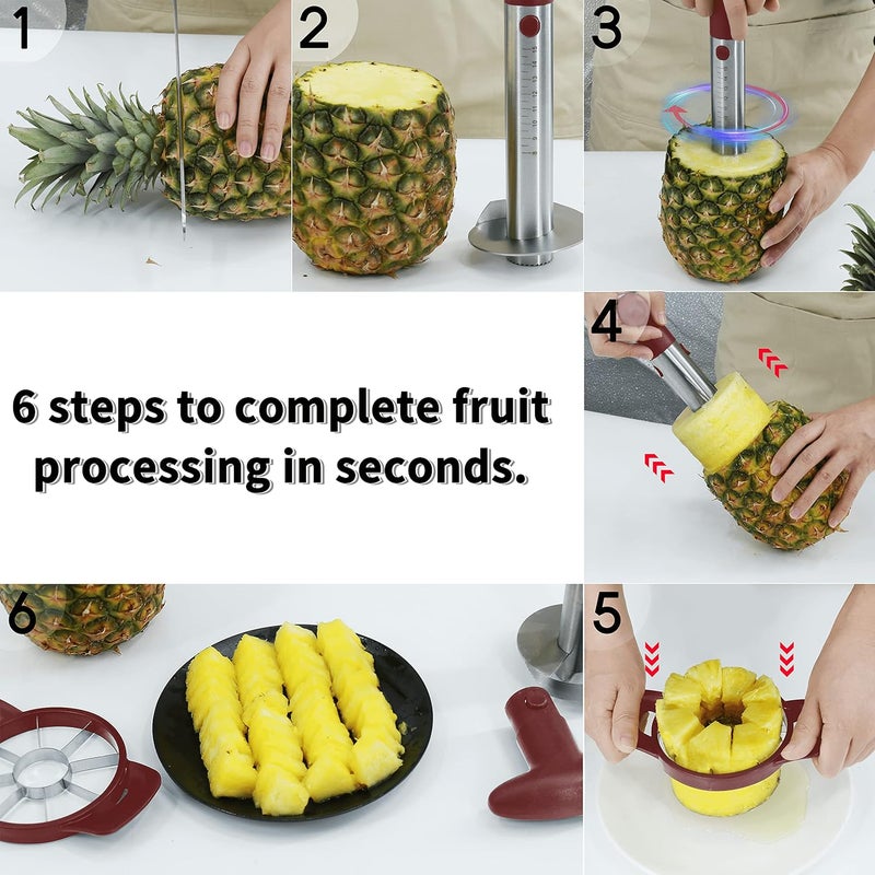 Newness Pineapple Corer and Slicer Tool, Robust Pineapple Core Remover with Upgraded Cutter & Reinforced Thicker Blade, Stainless Steel Kitchen Fruit Gadget for Diced Pineapple Rings (Red) - Image 3