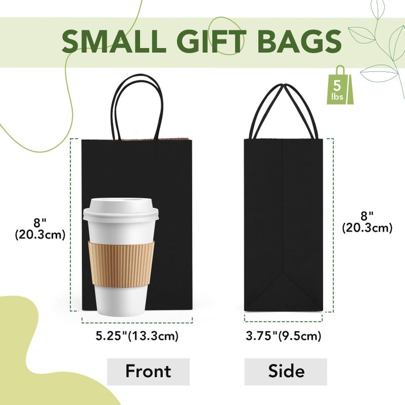 MESHA Black Gift Bags 5.25x3.75x8 Inch Small Kraft Paper Bags with Handles Bulk,100 Pack for Small Business,Wedding Party Favor - Image 2