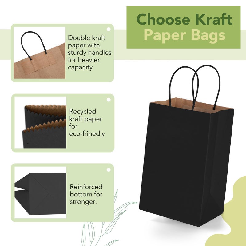 MESHA Black Gift Bags 5.25x3.75x8 Inch Small Kraft Paper Bags with Handles Bulk,100 Pack for Small Business,Wedding Party Favor - Image 3