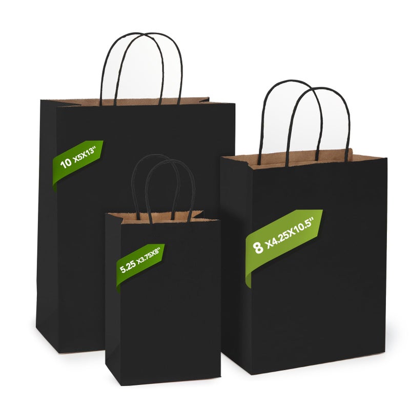 MESHA Black Gift Bags 5.25x3.75x8 Inch Small Kraft Paper Bags with Handles Bulk,100 Pack for Small Business,Wedding Party Favor - Image 4