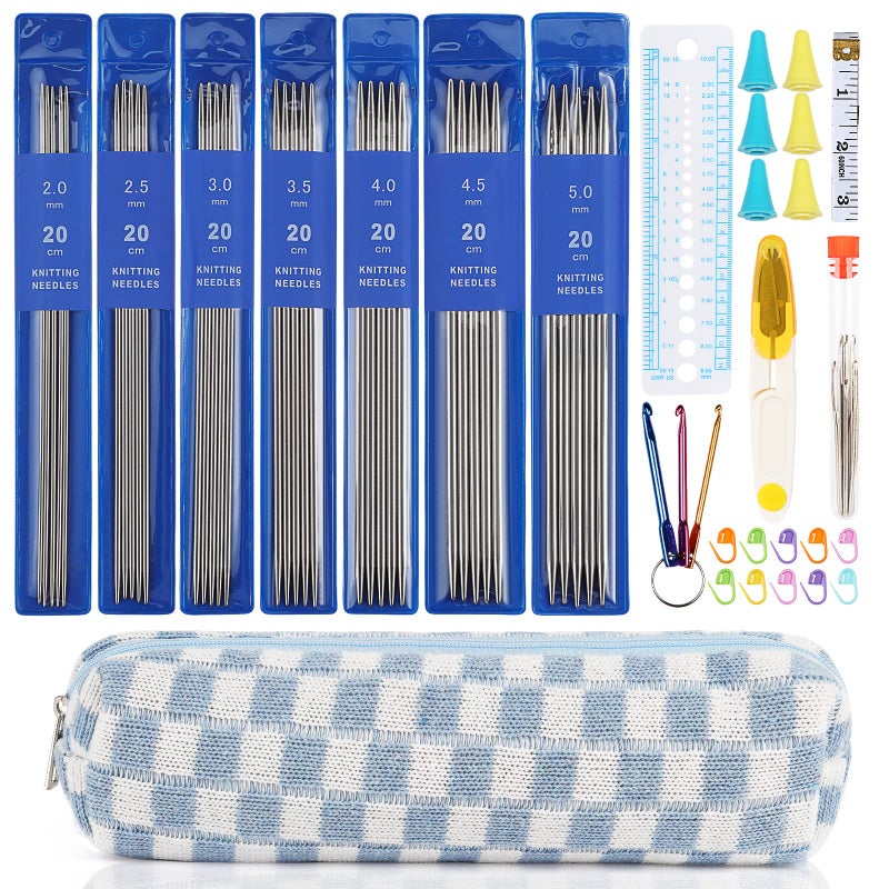 Aeelike 35pcs Short Knitting Needles Set Metal Double Pointed Knitting Needles Stainless Steel Knitting Needles Double Ended with Case and LargeEye Needles Stitch Markers Scissors Knitting Supplies - Image 2