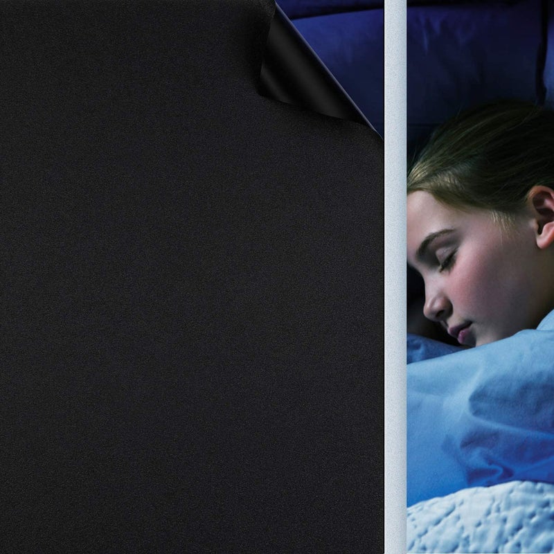 Sun Bird Total Blackout Privacy Window Film Cover 100% Light Blocking No Glue Black Window Tint for Home Room Darkening Easy Removal (24 X 85 Inch, Solid Blackout) - Image 1