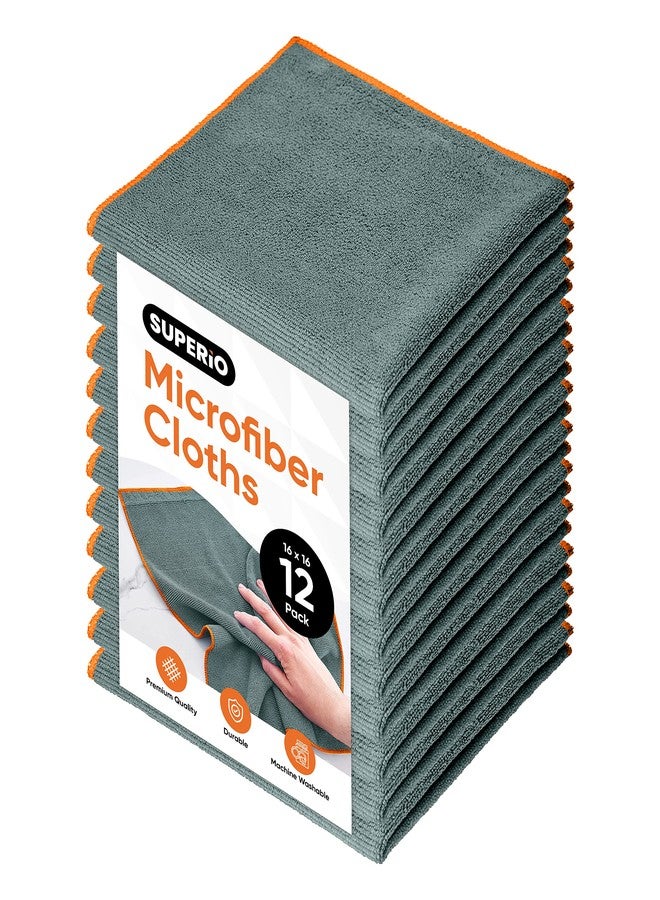 Superio Grey Microfiber Cleaning Cloth for Cars, Kitchen, Bathroom 16x16 Miracle Cloth, Lint Free Rags for Cleaning House, Washable Reusable, No Detergents Needed, Scratch & Streak Free, 12 Pack - Image 1