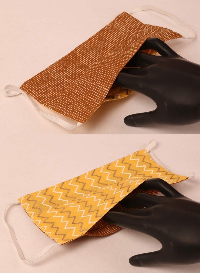 Touchstone Cotton Indian Heritage Fabric from Jaipur Filter Pocket Face Masks Reusable Washable Handcrafted Double Layer for Men and Women (Yellow Pink Blue) - Pack of 3. - Image 5