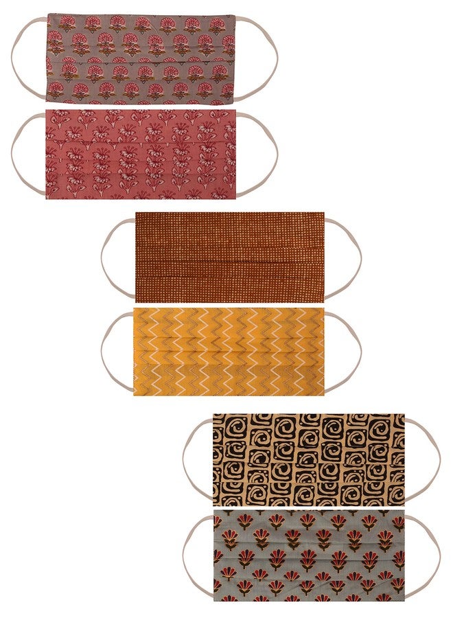 Touchstone Cotton Indian Heritage Fabric from Jaipur Filter Pocket Face Masks Reusable Washable Handcrafted Double Layer for Men and Women (Yellow Pink Blue) - Pack of 3. - Image 3