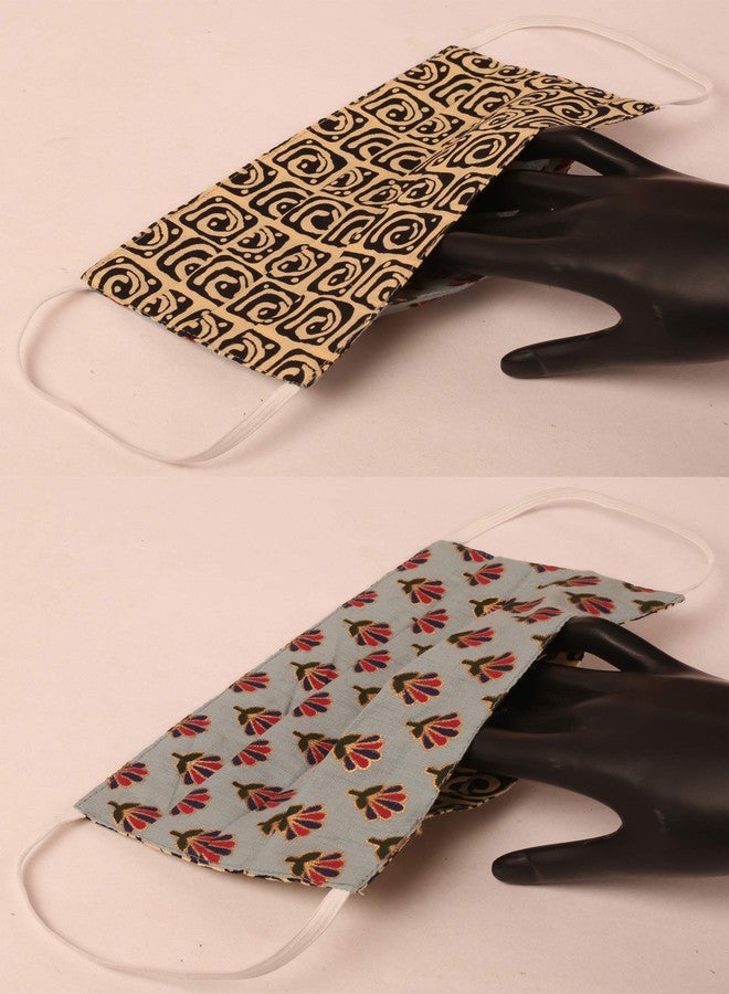 Touchstone Cotton Indian Heritage Fabric from Jaipur Filter Pocket Face Masks Reusable Washable Handcrafted Double Layer for Men and Women (Yellow Pink Blue) - Pack of 3. - Image 4