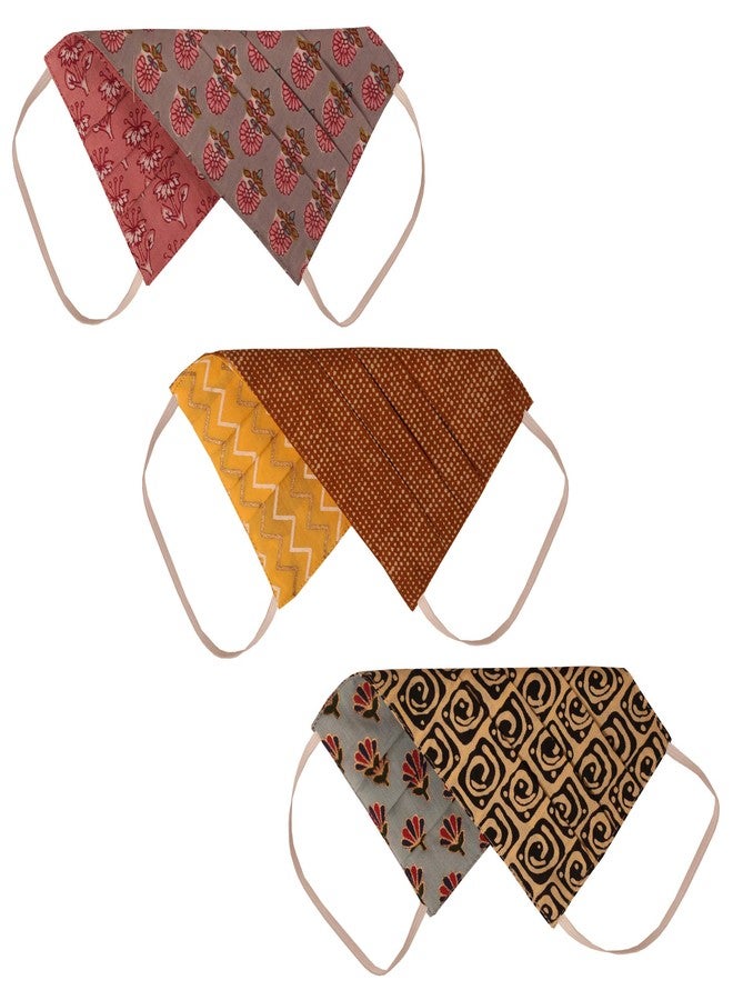 Touchstone Cotton Indian Heritage Fabric from Jaipur Filter Pocket Face Masks Reusable Washable Handcrafted Double Layer for Men and Women (Yellow Pink Blue) - Pack of 3. - Image 2