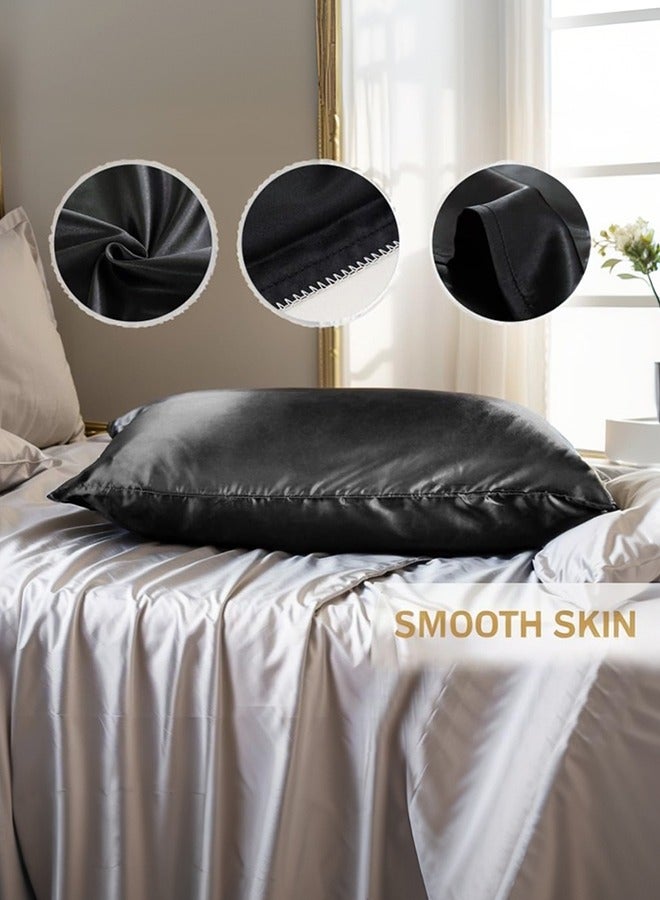 بشكل مختصر غطاء مخدة من الساتان، 2 عبوة أكياس مخدة من الحرير الساتان مقاس 20 بوصة × 30 بوصة للشعر والبشرة غطاء مخدة من الساتان بحجم الملكة مع إغلاق بمغلف (50 × 75 سم، أسود) - Image 2