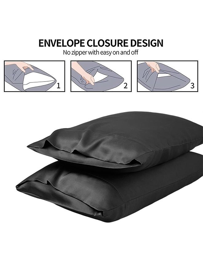بشكل مختصر غطاء مخدة من الساتان، 2 عبوة أكياس مخدة من الحرير الساتان مقاس 20 بوصة × 30 بوصة للشعر والبشرة غطاء مخدة من الساتان بحجم الملكة مع إغلاق بمغلف (50 × 75 سم، أسود) - Image 3