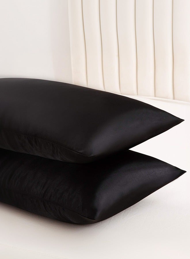 بشكل مختصر غطاء مخدة من الساتان، 2 عبوة أكياس مخدة من الحرير الساتان مقاس 20 بوصة × 30 بوصة للشعر والبشرة غطاء مخدة من الساتان بحجم الملكة مع إغلاق بمغلف (50 × 75 سم، أسود) - Image 4