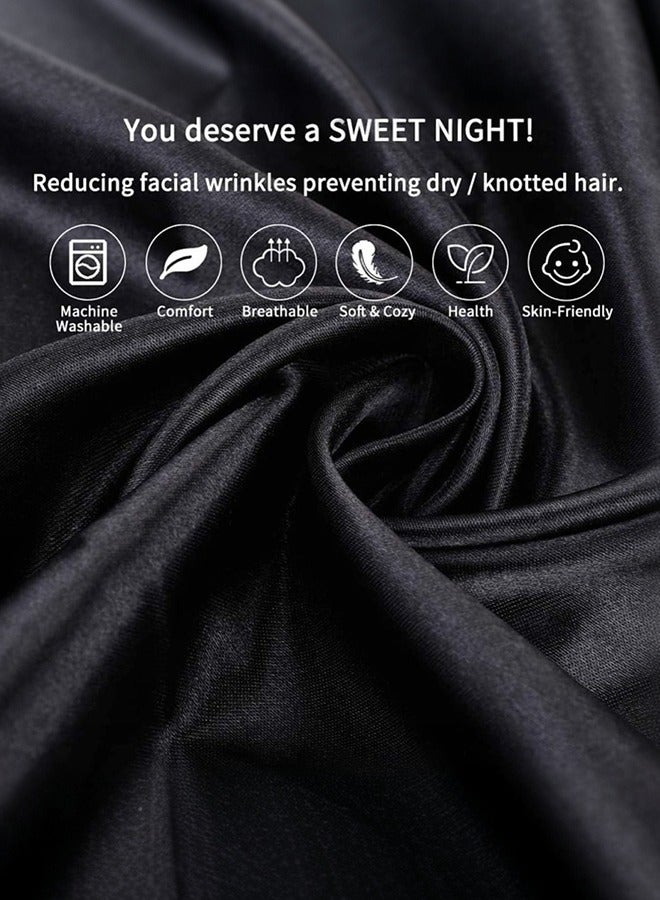 بشكل مختصر غطاء مخدة من الساتان، 2 عبوة أكياس مخدة من الحرير الساتان مقاس 20 بوصة × 30 بوصة للشعر والبشرة غطاء مخدة من الساتان بحجم الملكة مع إغلاق بمغلف (50 × 75 سم، أسود) - Image 5