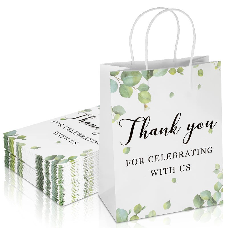 Queekay 30 Pieces Wedding Gift Bags Bulk Thanks for Celebrating with Us Paper Bags with Handles Wedding Favor Bags Welcome Bags for Guests Wedding Birthday Baby Shower Favors Supplies, 8 x 4 x 10 Inch - Image 1