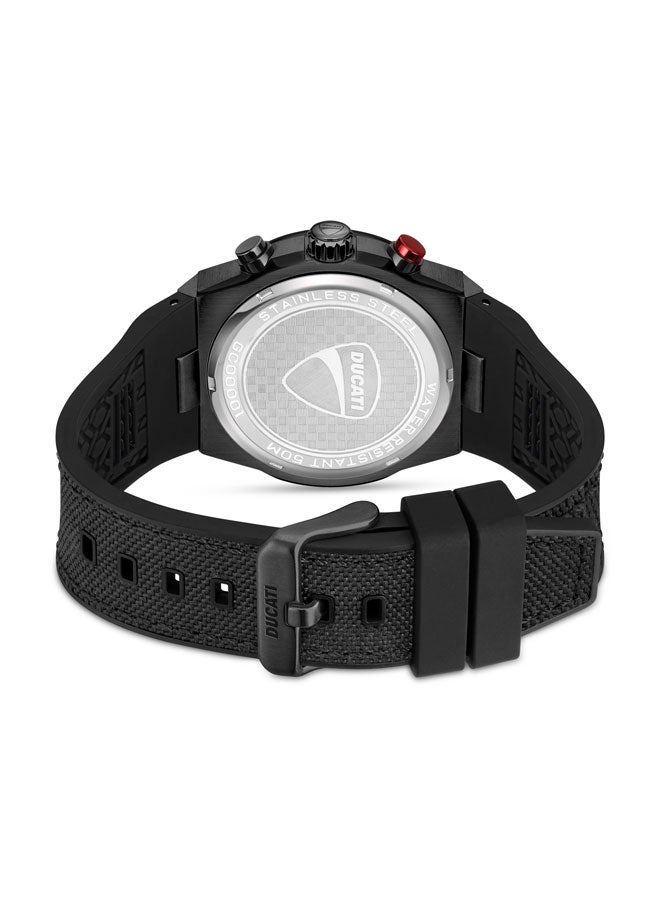 Ducati DT007 Gents Chronograph Watch - 43.5MM Textured Black Dial with Red Accents, Black Leather Strap, Water Resistant up to 50M, Iconic Racing Design for Everyday Style - Image 3