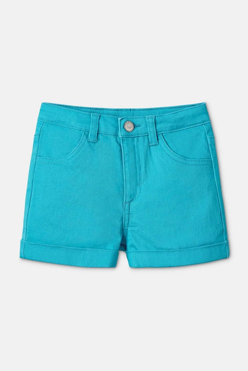 Tchibo Kids Girl 2 Pcs Plain Shorts, Turquoise  - Image 2