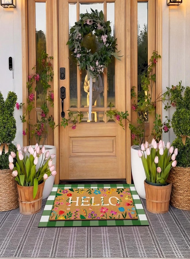 Drydiet 2 Pcs Floral Hello Coir Doormats Welcome Outdoor Summer Spring Door Mats Layered Front Door Rugs Non Slip Floor Mats for Porch Entryway Indoor Outdoor Decor - Image 2