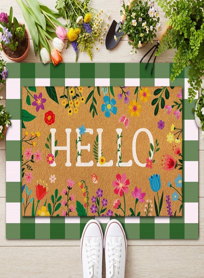Drydiet 2 Pcs Floral Hello Coir Doormats Welcome Outdoor Summer Spring Door Mats Layered Front Door Rugs Non Slip Floor Mats for Porch Entryway Indoor Outdoor Decor - Image 1