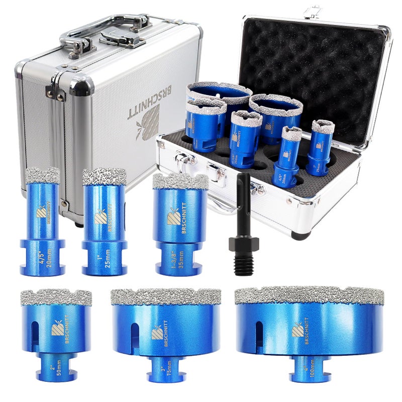 BRSCHNITT Diamond Hole Saw Kit 6pcs Drill Bits for Porcelain Tile Ceramic Marble Granite 5811 Thread 45 to 4 20 to 100mm