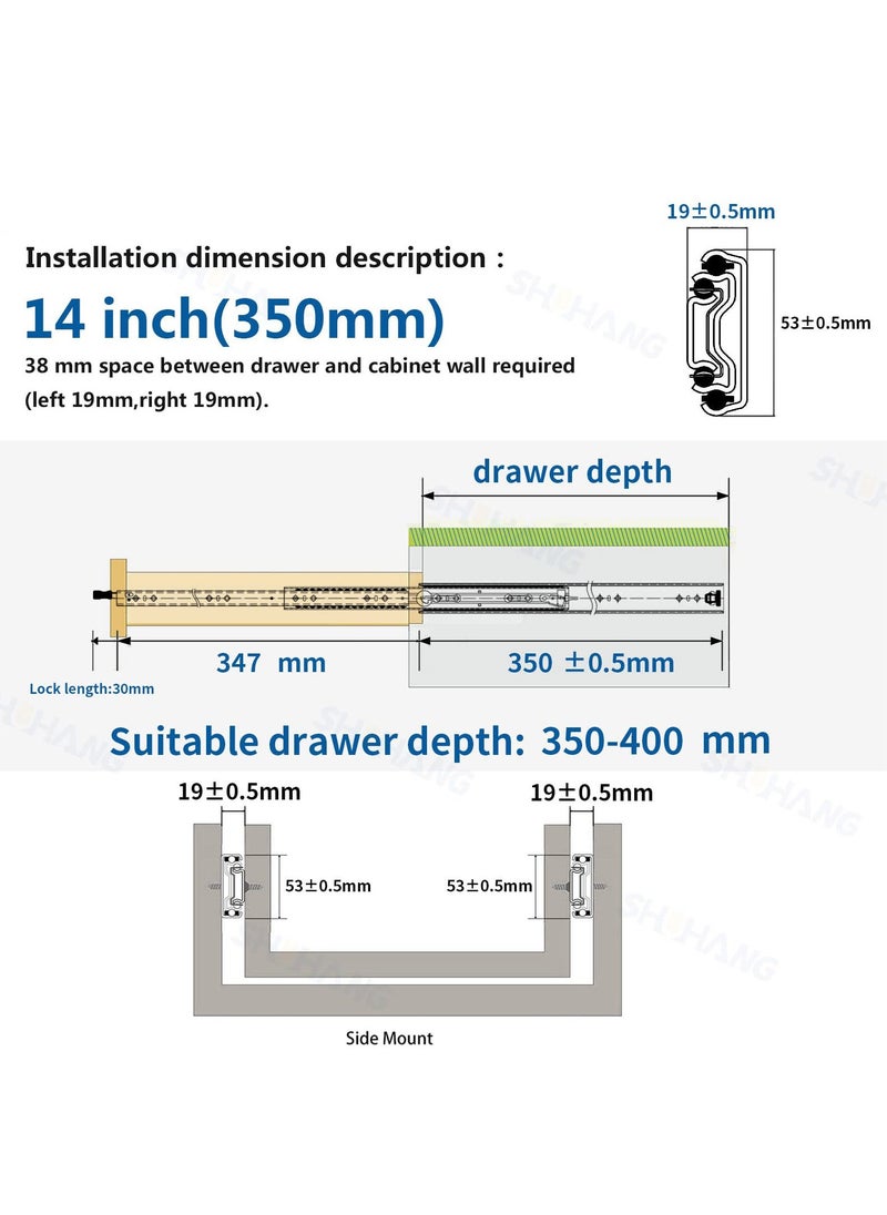 Generic - Push to Open Drawer Runners Heavy Duty Drawer Runners Full Extension 350mm Side Mount Ball Bearing Kitchen Cabinet Slides Rails Replacement Heavy Duty 120kg Load Capacity 1 Pair - Image 1