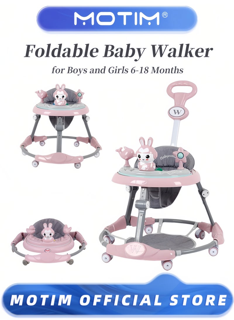 Motim Baby Walker Foldable Adjustable Baby Walker with Wheels Infant Toddler Walker with Music Disk for Boys and Girls 6-18 Months  - Image 1