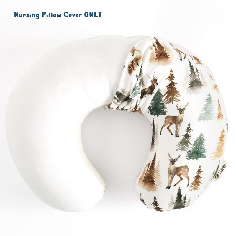 GRSSDER Nursing Pillow Cover Stretchy Minky Removable Nursing Covers for Breastfeeding Pillows Ultra Soft Comfortable Slipcover for Boy and Girls Stylish Watercolor Forest Deer and Leaves - Image 3