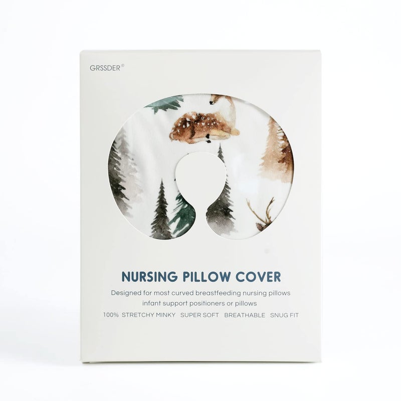 GRSSDER Nursing Pillow Cover Stretchy Minky Removable Nursing Covers for Breastfeeding Pillows Ultra Soft Comfortable Slipcover for Boy and Girls Stylish Watercolor Forest Deer and Leaves - Image 5