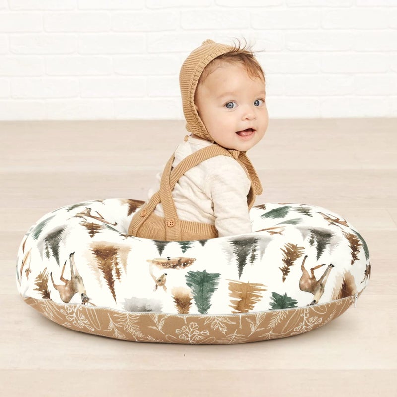 GRSSDER Nursing Pillow Cover Stretchy Minky Removable Nursing Covers for Breastfeeding Pillows Ultra Soft Comfortable Slipcover for Boy and Girls Stylish Watercolor Forest Deer and Leaves - Image 2