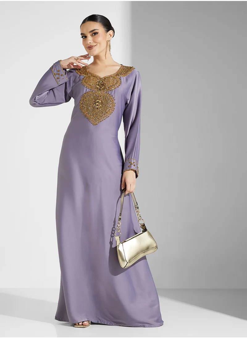 ARABIAN CLOSET Embellished Belted Jalabiya