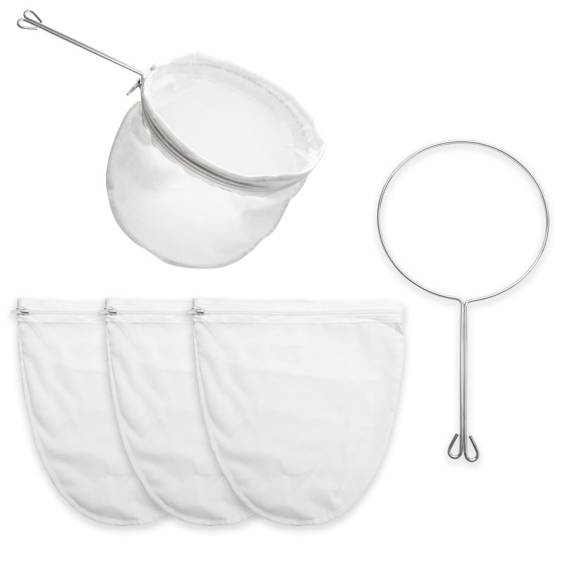 Ultra Fine Mesh Strainer Bag Reusable Food Grade Filter Zipper Bags with Stainless Steel Handle for Filter Coffee Tea Milk Juice Oil