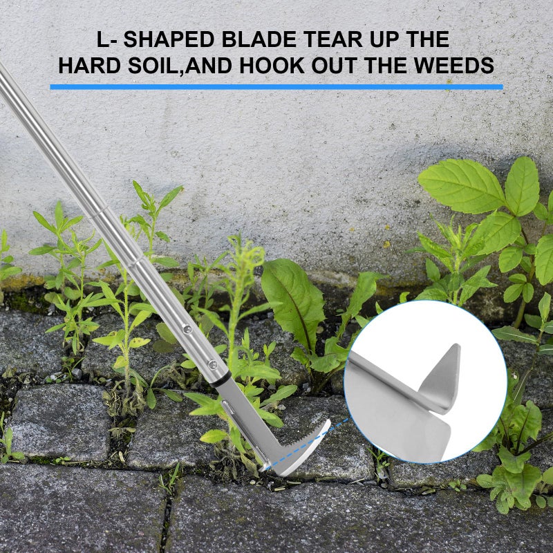 BARAYSTUS Crack Weeder, Stainless Steel Manual Crevice Weeding Tool, Long Handle Weed Grabber Remover, L-Shaped Manual Weeder Puller, Durable Crevice Weeding Tool for Sidewalk Garden Patio Lawn - Image 3