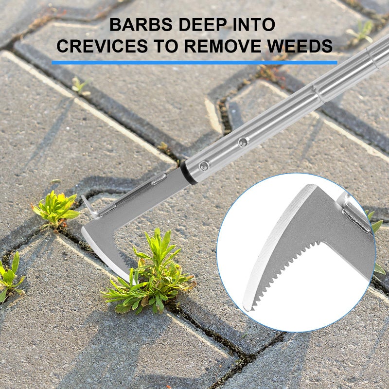 BARAYSTUS Crack Weeder, Stainless Steel Manual Crevice Weeding Tool, Long Handle Weed Grabber Remover, L-Shaped Manual Weeder Puller, Durable Crevice Weeding Tool for Sidewalk Garden Patio Lawn - Image 2
