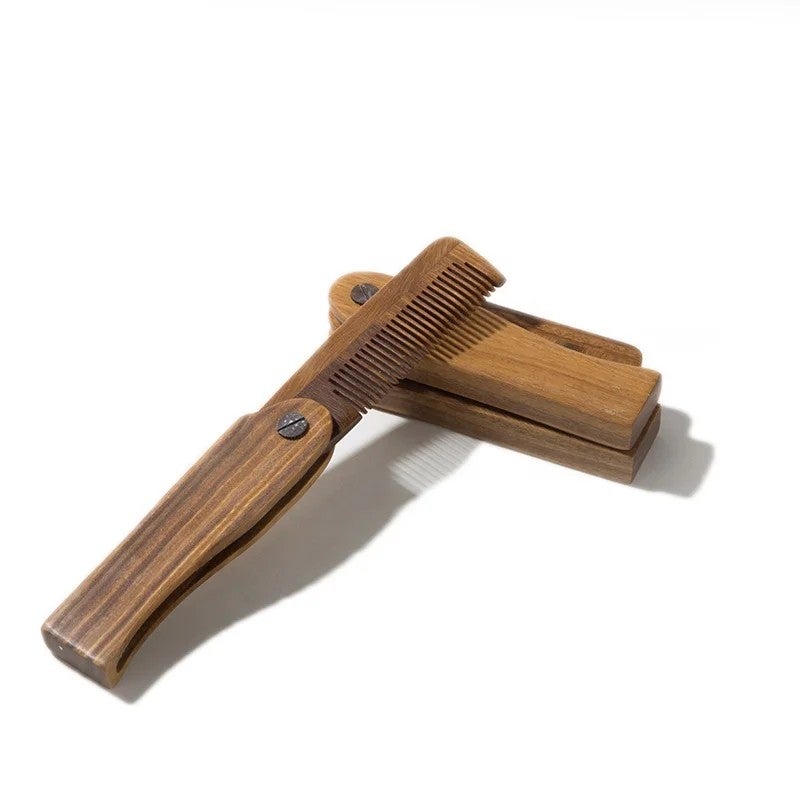 Bluejw Natural Green Sandalwood Folding Hair Comb - Engraved Logo, Anti-Static Fine Tooth Wood Hairbrushes - Image 5