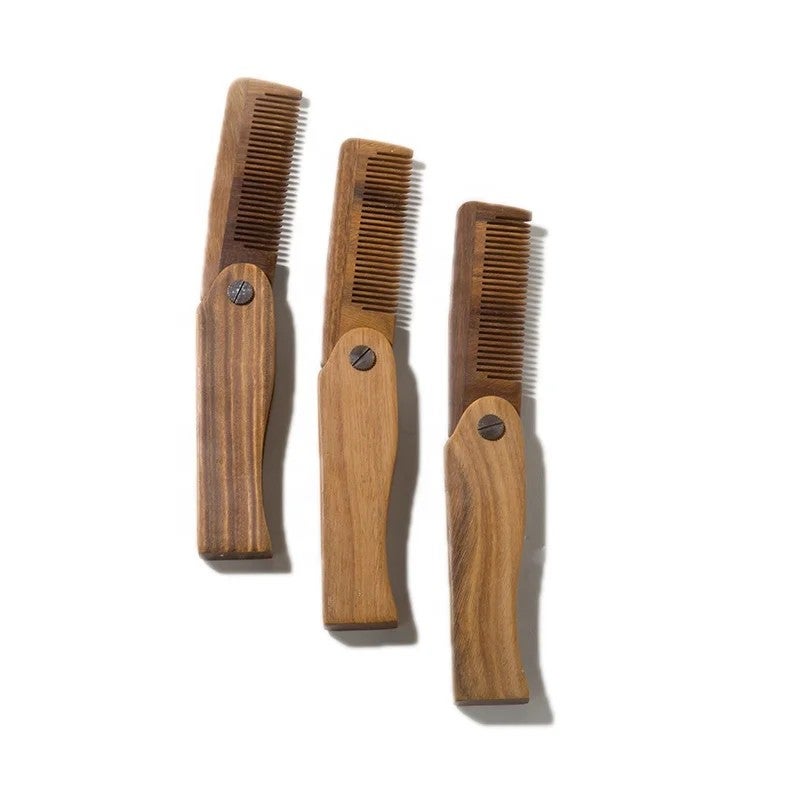 Bluejw Natural Green Sandalwood Folding Hair Comb - Engraved Logo, Anti-Static Fine Tooth Wood Hairbrushes - Image 3