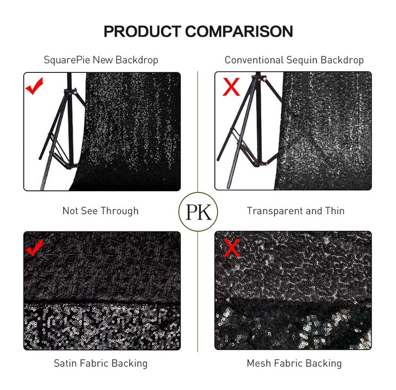 SquarePie Sequin Backdrop Less See Through Thick Background Glitter Curtain for Halloween Party 7FT x 7FT Black - Image 3