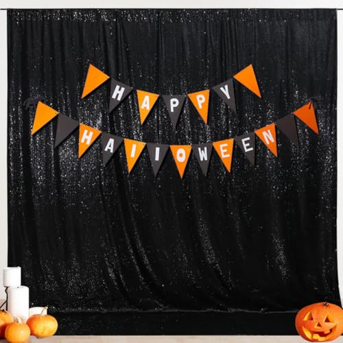 SquarePie Sequin Backdrop Less See Through Thick Background Glitter Curtain for Halloween Party 7FT x 7FT Black - Image 1