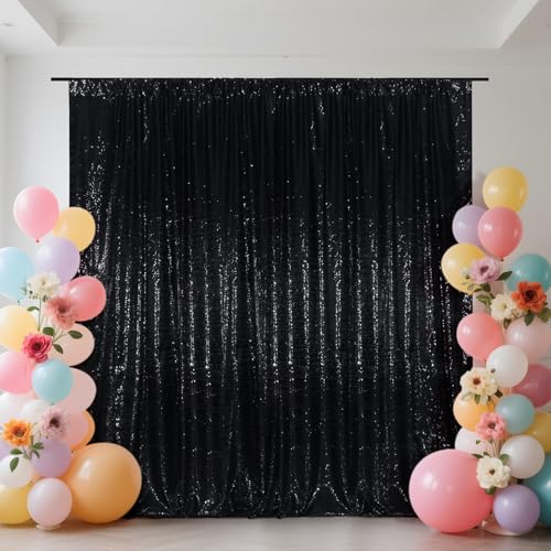 SquarePie Sequin Backdrop Less See Through Thick Background Glitter Curtain for Halloween Party 7FT x 7FT Black - Image 5