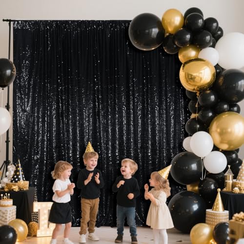 SquarePie Sequin Backdrop Less See Through Thick Background Glitter Curtain for Halloween Party 7FT x 7FT Black - Image 4