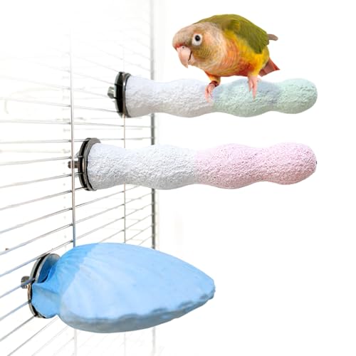 YOOSO WING Bird Perches for Cage, Abrasive Surface High Calcium Mineral Parrot Perch Stand - Bird Nail File for Claw & Beak Health, Colorful Ceramic Bird Cage Accessories (Green, Coral) - Image 2