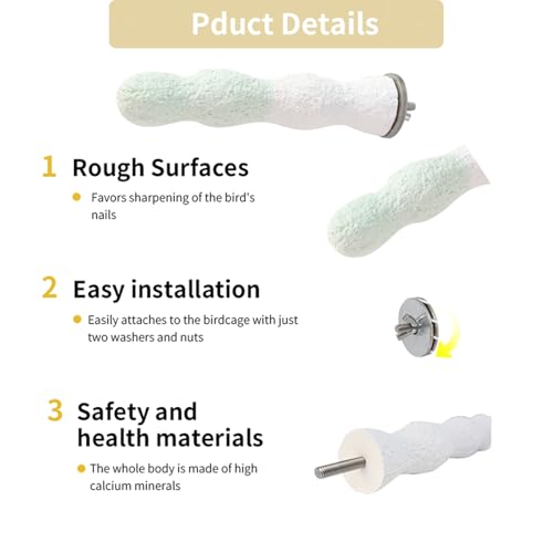 YOOSO WING Bird Perches for Cage, Abrasive Surface High Calcium Mineral Parrot Perch Stand - Bird Nail File for Claw & Beak Health, Colorful Ceramic Bird Cage Accessories (Green, Coral) - Image 4