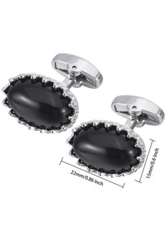 Natural Agate Gemstone Men'S Cufflinks In Gift Case Oval Agate Stone Cufflinks For Men Jewelry For Wedding Party Business Birthday Anniversary Dress (Silver Tone Black Agate) - pzsku/ZA88FF0099205439A2760Z/45/_/1735816693/0e3f1cf0-5d24-477a-8ff4-7b4c2b621efe