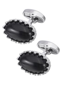 Natural Agate Gemstone Men'S Cufflinks In Gift Case Oval Agate Stone Cufflinks For Men Jewelry For Wedding Party Business Birthday Anniversary Dress (Silver Tone Black Agate) - pzsku/ZA88FF0099205439A2760Z/45/_/1735816696/ddffb3d2-5786-4022-97d2-44c147fdcc95