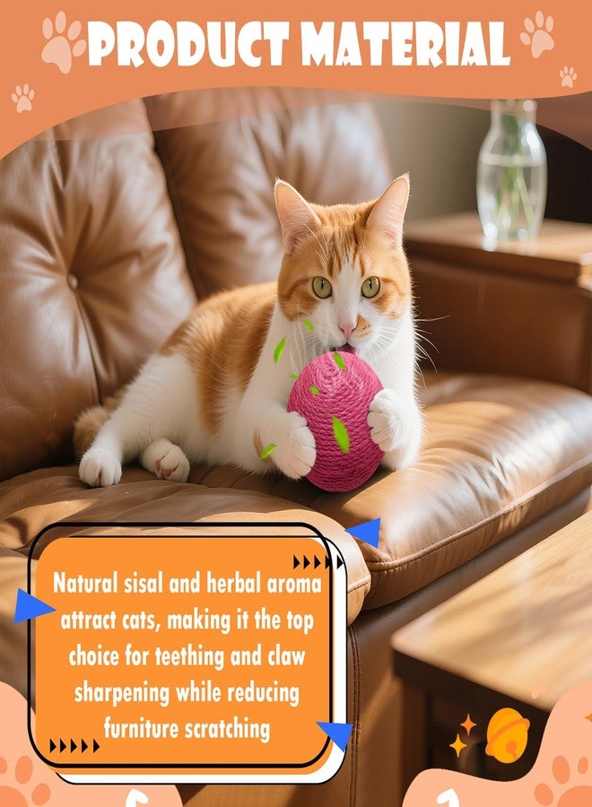 Dojomadf 3.94 inch Sisal Cat Ball Toy, Interactive Natural Cat Scratching Ball, Perfect Scratcher for Cats' Exercise and Fun (Rose Red) - Image 3