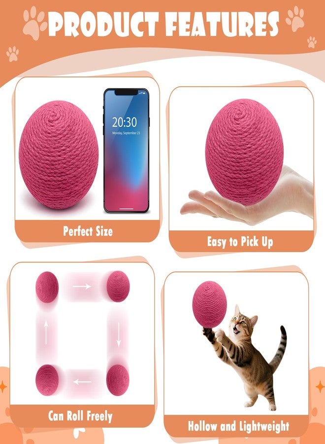 Dojomadf 3.94 inch Sisal Cat Ball Toy, Interactive Natural Cat Scratching Ball, Perfect Scratcher for Cats' Exercise and Fun (Rose Red) - Image 4