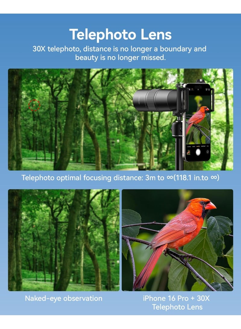 آبيكسل عدسة مقربة عالية الوضوح ٣٠x لأجهزة iPhone/Samsung/Android | عدسة كاميرا زووم للتصوير الخارجي مع مشبك عالمي للهواتف الذكية وحامل ثلاثي القوائم - Image 5