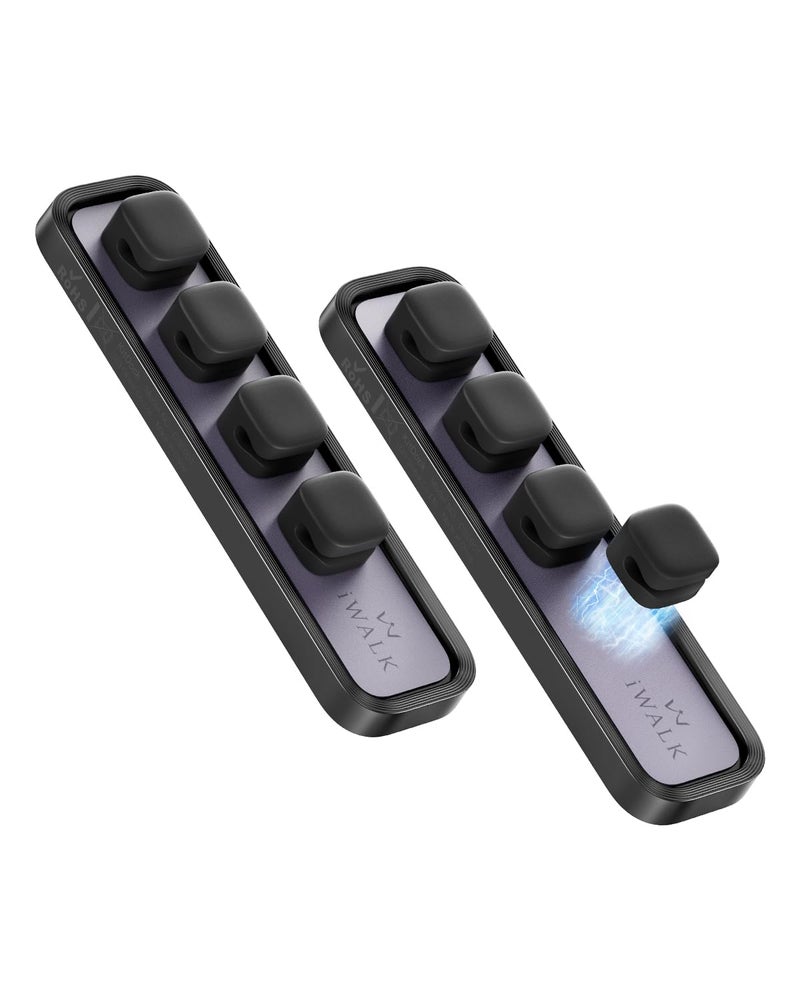iWALK Magnetic Cable Holder,Reusable Adhesive Desktop Cord Organizer for 2-6mm Cables,4 Clips for Lightning & USB C/Micro Cables,Sticks to Wood,Glass,Metal, Marble,2-Pack,Black - Image 1