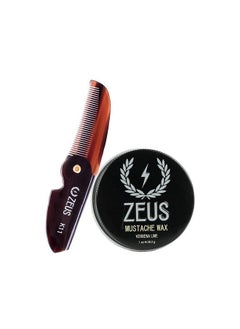 Zeus Mustache Wax & Mustache Comb Grooming Set for Men Folding Mustache Comb & Natural Mustache Wax  - Image 2