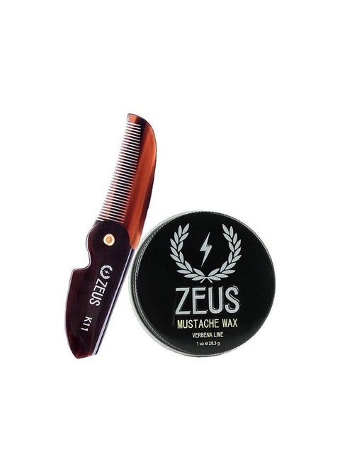 Mustache Wax & Mustache Comb Grooming Set for Men Folding Mustache Comb & Natural Mustache Wax