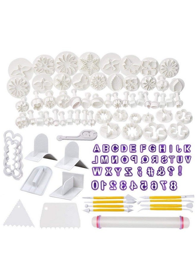 Soleebee 114 Pcs Cake Decorating Tools Fondant Cake Baking Decorating Sugar Craft Icing Tools Plunger Cutters Snowflake Rose Flower Moulds Set Letter Cookie Cutters Rolling Pin Equipment Accessories - Image 1