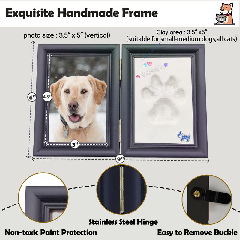 MYPAWLETS Dog or Cat Paw Print Kit with Trinkets,Pet paw Print Impression kit with 2 Clay,Wooden Dog Picture Frame,Personalized Gift Keepsake for Pet Lovers-Black - Image 4