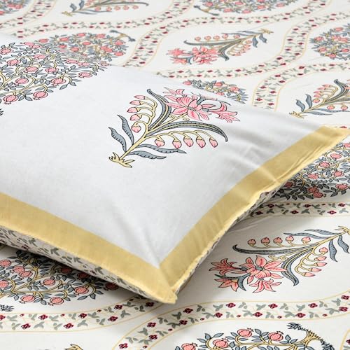 DE CAMA Since 1997 | 100% Cotton 300 TC Premium King Size Bedsheet for Double Bed (90 x 108 Inch) with 2 Pillow Covers Set (17 x 27 Inch) Hand Block Printed Bedsheet Set - Tree Yellow - Image 2