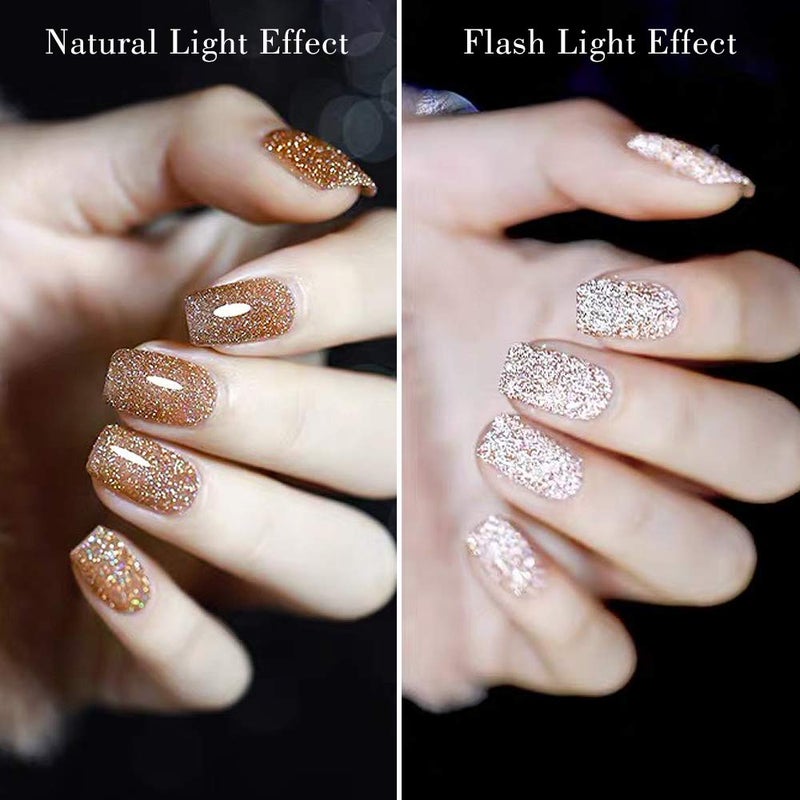 MIZHSE Reflective Gel Nail Polish, Glitter Gold Gel Polish, Sparkly Shiny Nail Effect Soak Off Nail Art Varnish for Beginners DIY at Home - Image 2